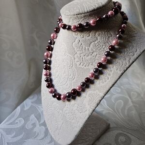 Purple and Pink Graduated Glass Pearl Bead Necklace Sterling Silver Clasp